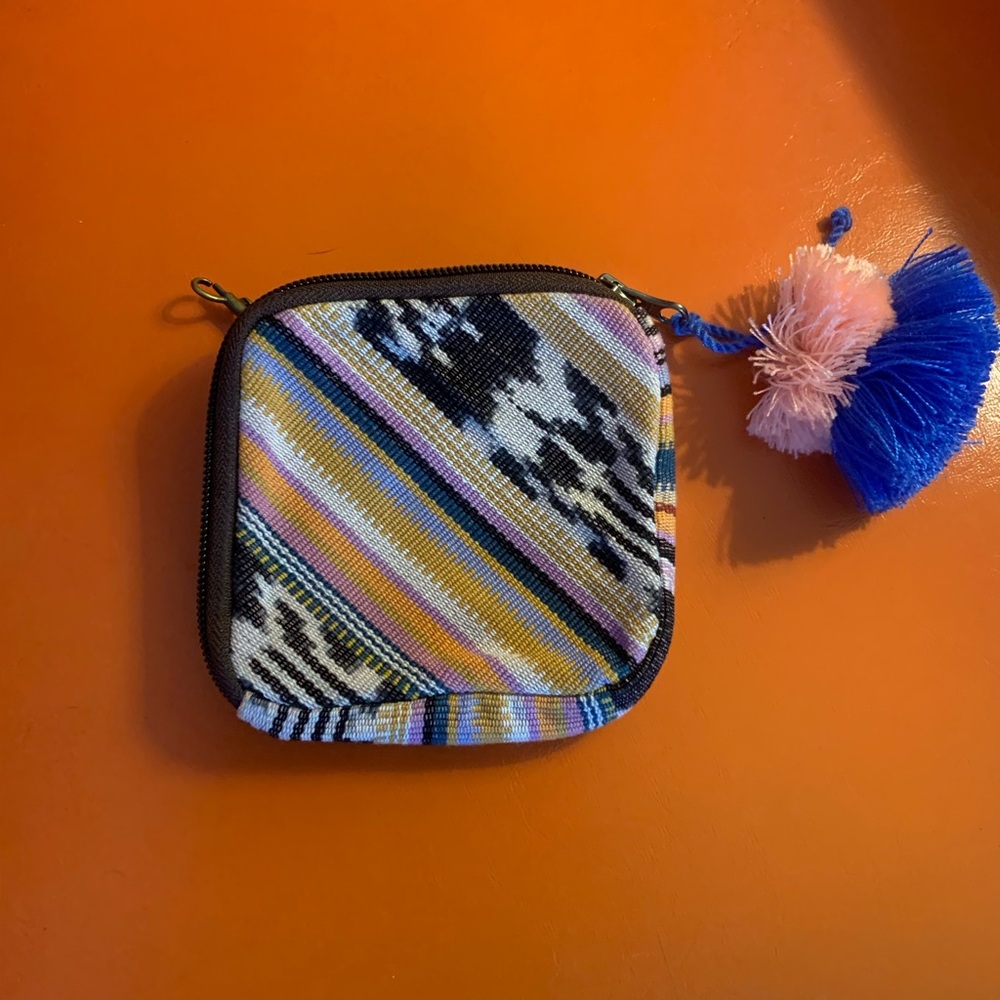 Nena & Co. Multicolor Woven Zip Pouch with Pink & Blue Tassel
